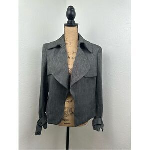 Anne Klein Women’s Black Herringbone Wide-Lapel Belted-Cuff ￼Blazer Size 8